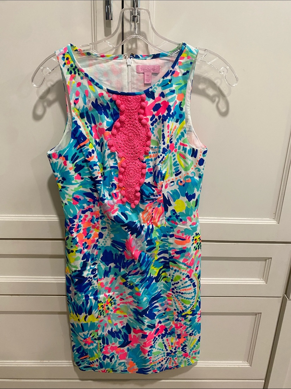 Lilly Pulitzer Multicolor Floral Shift Dress with Pink Crochet Front